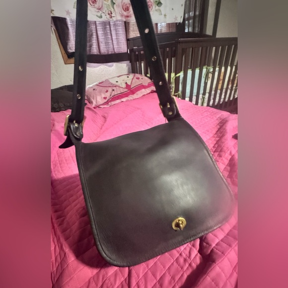 Coach Stewardess Vintage Black Leather Shoulder Bag - Picture 1 of 11